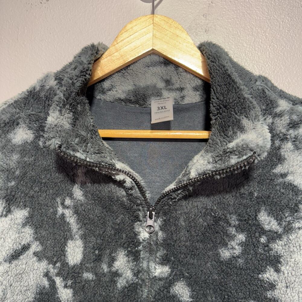 Mono B Sherpa Vest Women’s 3XL Fleece Black & Gray Tie Dye Full Zip Sleeveless - Picture 3 of 8